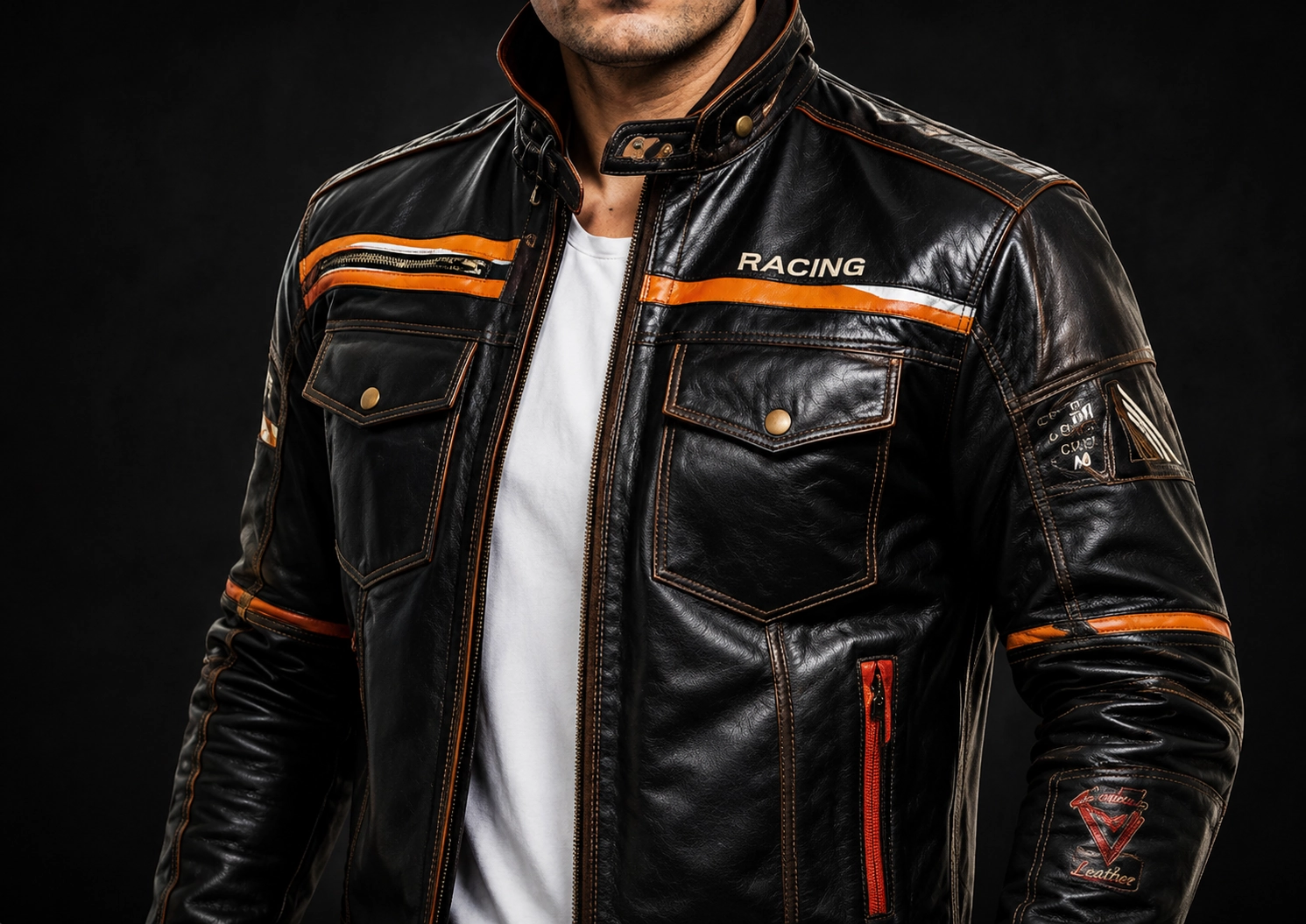 Custom-made motorcycle leather jacket designed to measurements