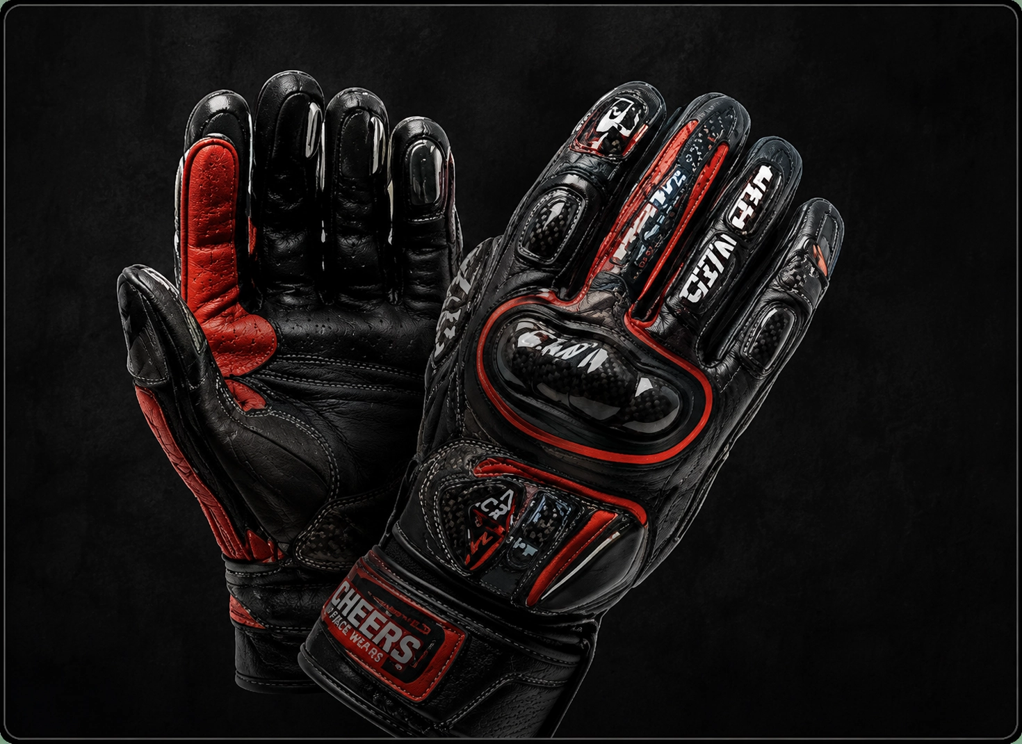 Motorcycle racing gloves with reinforced protective knuckles
